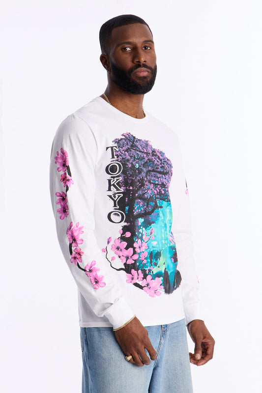 Tokyo Blossom Long Sleeve Tee - White