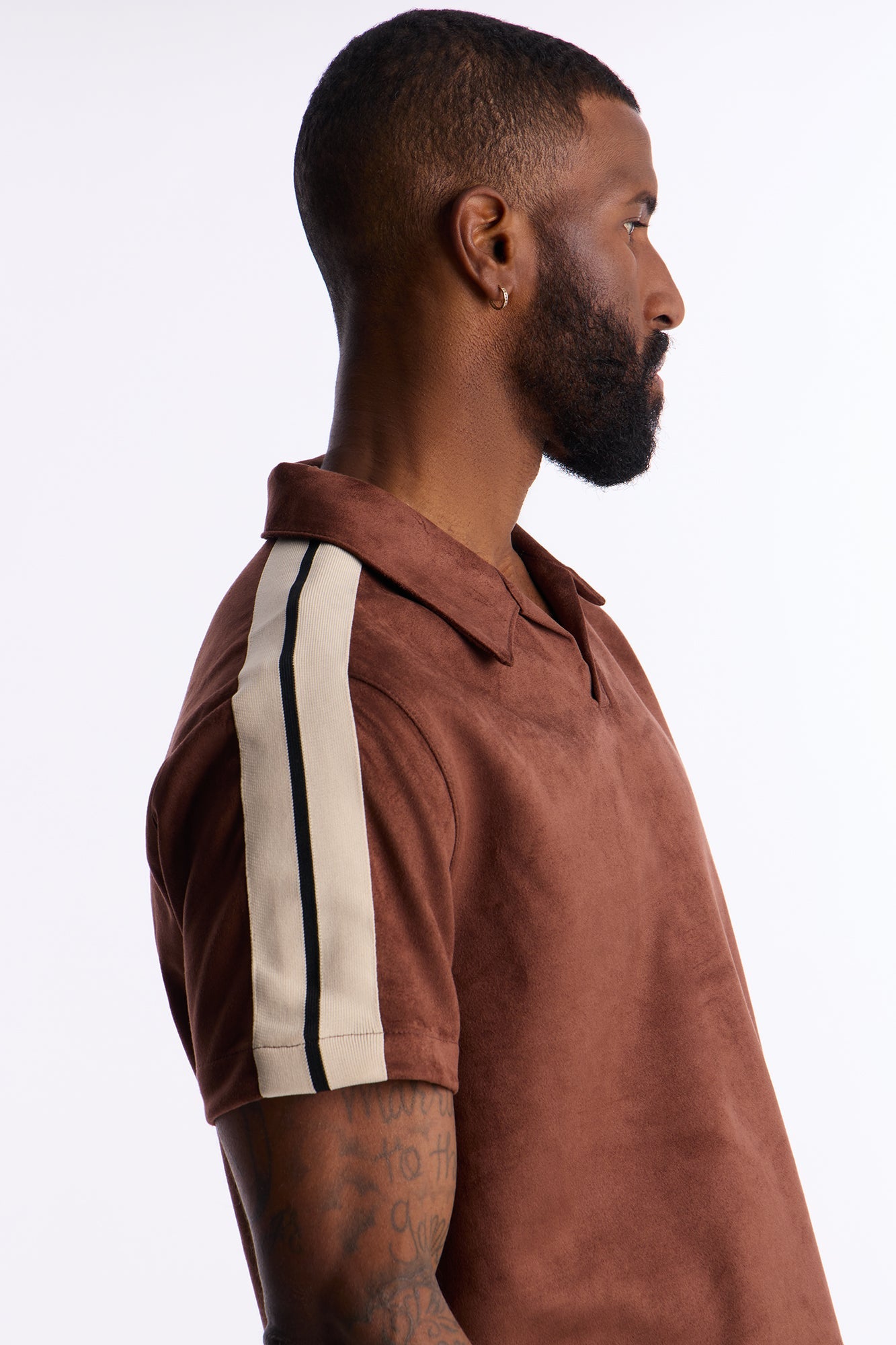 Faux Suede Short Sleeve Tee - Brown