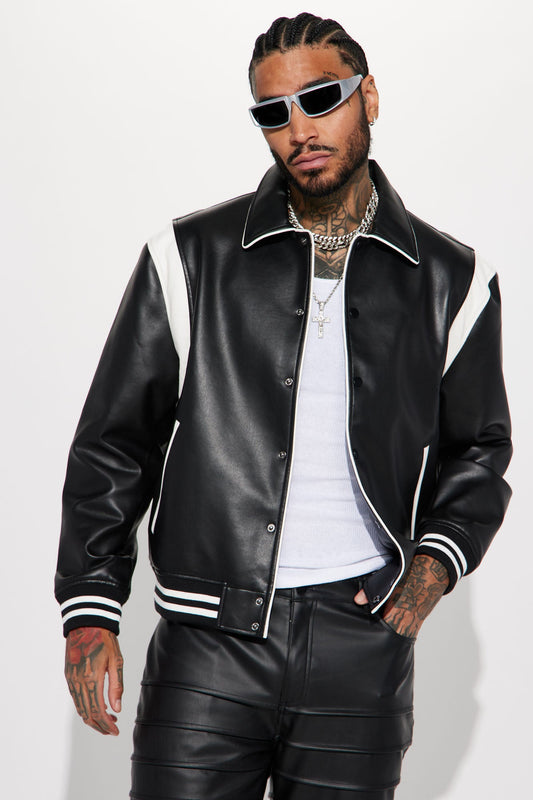 Uncompromising Faux Leather Jacket - Black/combo
