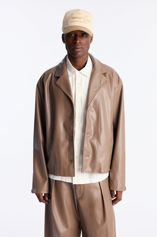 The Maverick Faux Leather Jacket - Taupe