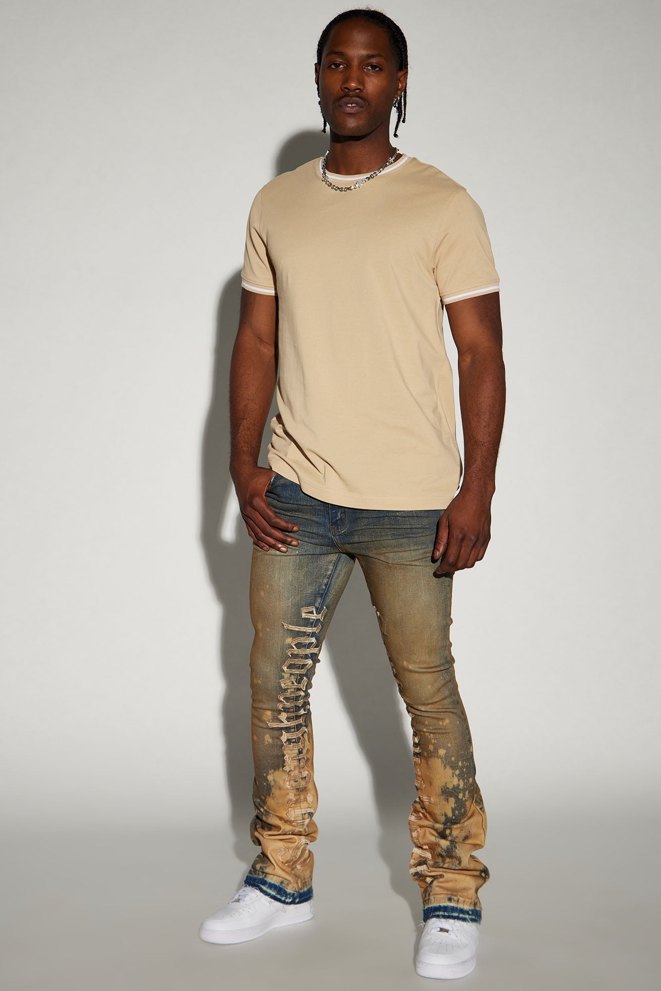 See It Through Bleached Stacked Skinny Flare Jeans - Vintage Wash
