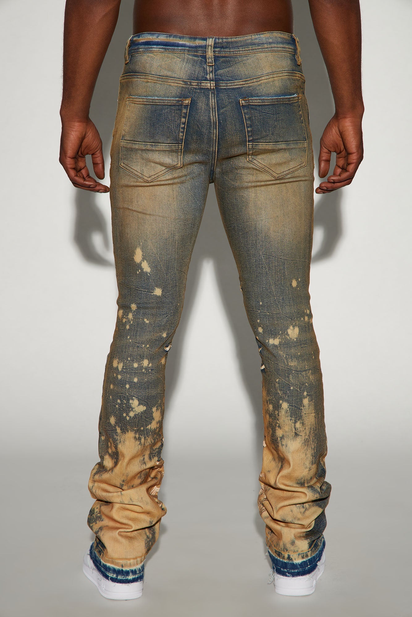 See It Through Bleached Stacked Skinny Flare Jeans - Vintage Wash