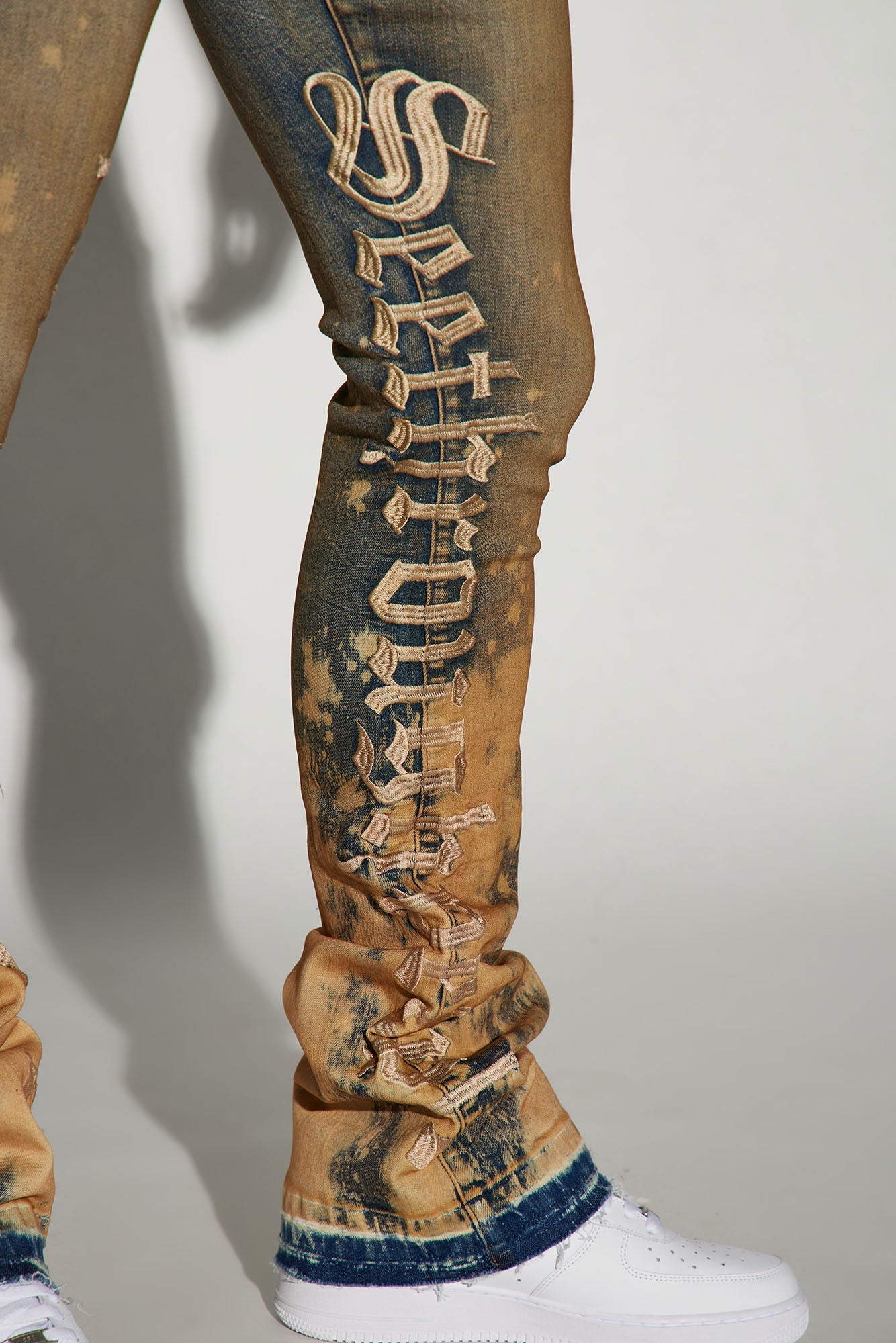See It Through Bleached Stacked Skinny Flare Jeans - Vintage Wash