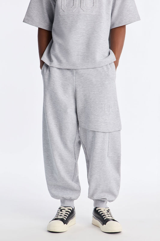 Structured Fleece Embossed Cargo Joggers - Heather Grey