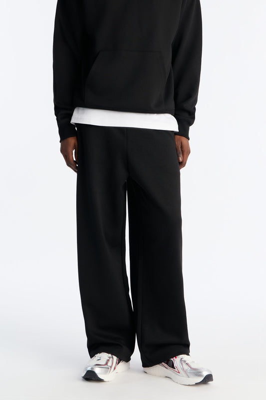 Structured Fleece Wide Leg Sweatpants - Black