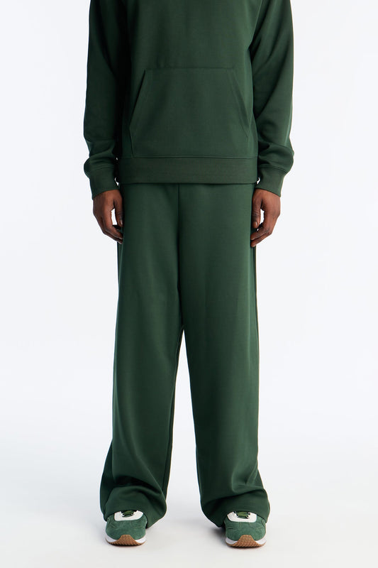 Structured Fleece Wide Leg Sweatpants - Green
