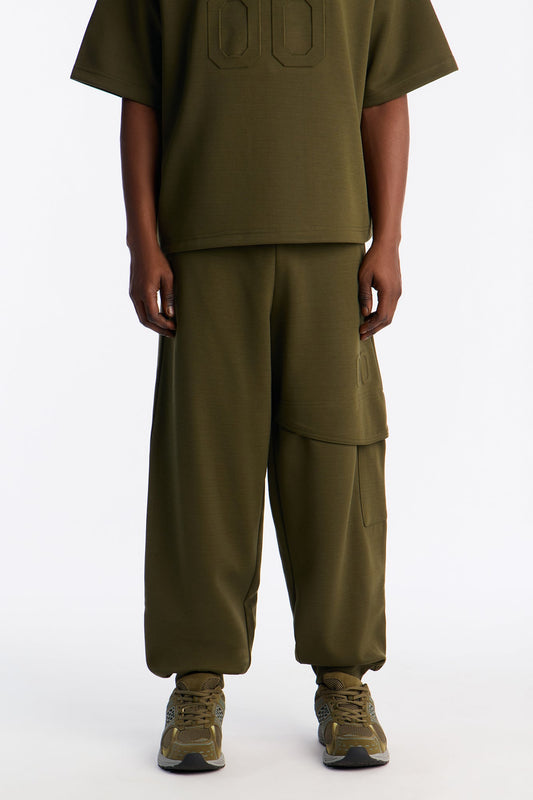 Structured Fleece Embossed Cargo Joggers - Olive