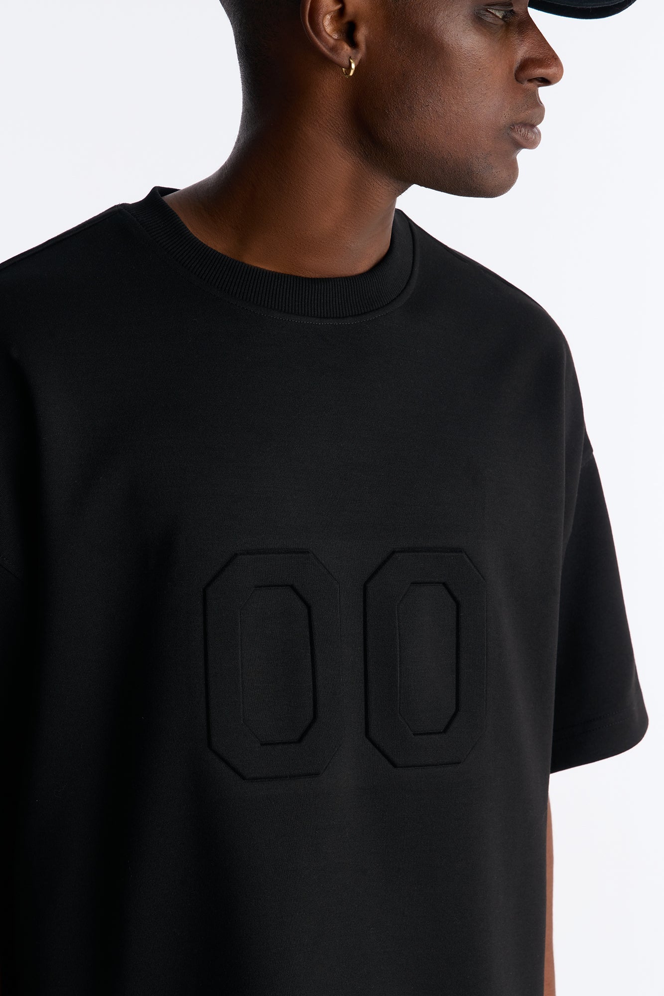 Structured Fleece Embossed Number Tee - Black