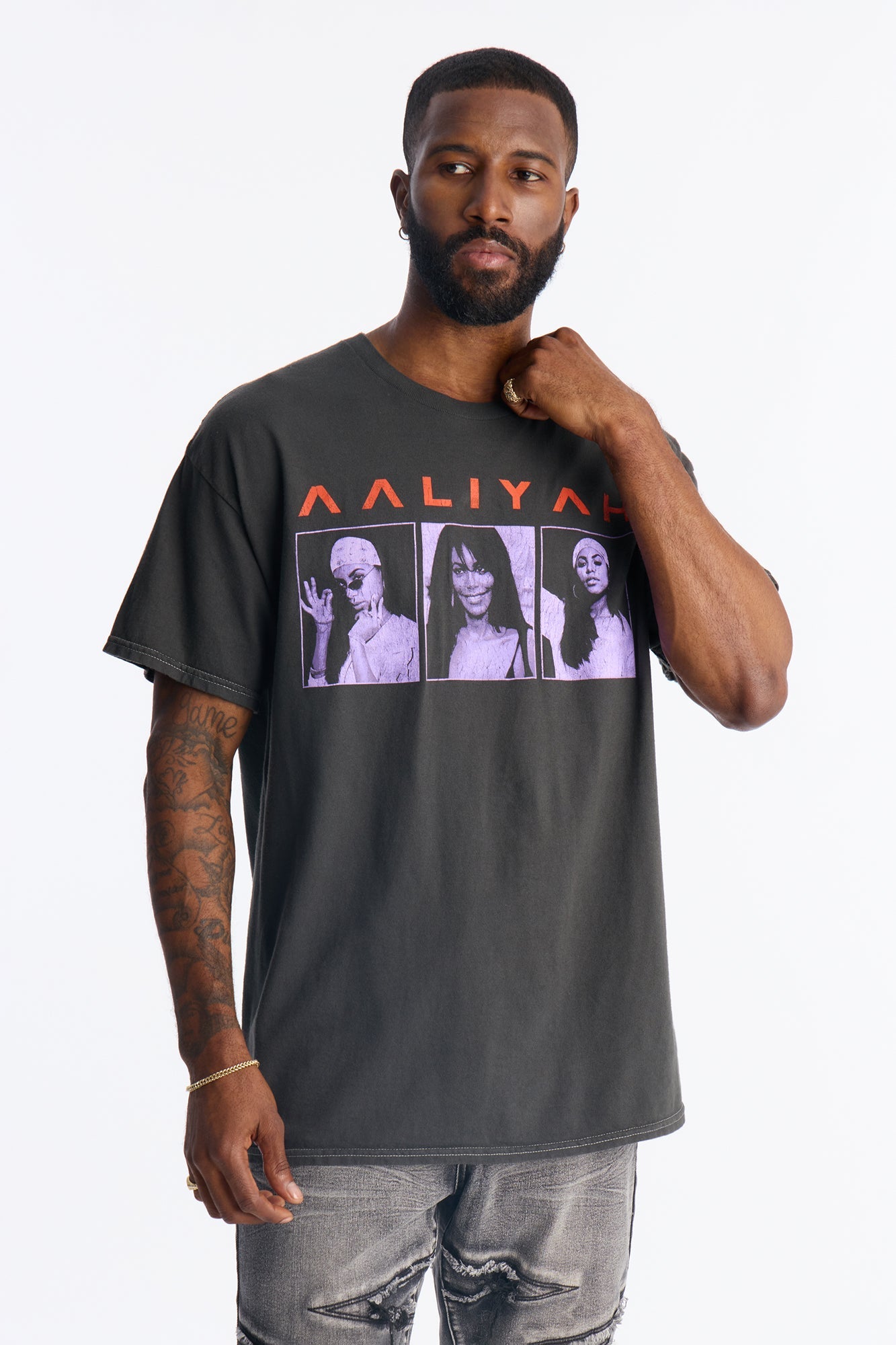 Aaliyah One In A Million Boxy Short Sleeve Tee - Black Wash