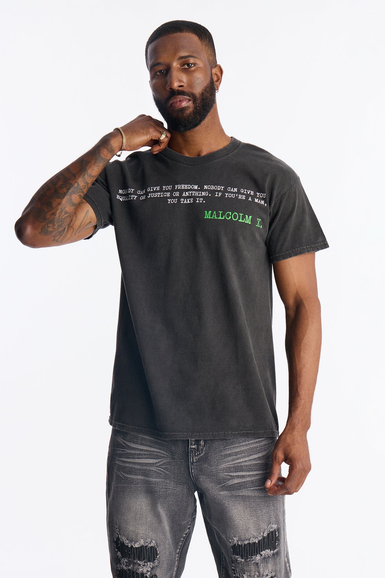 The Voice Of Malcom X Short Sleeve Tee - Black Wash