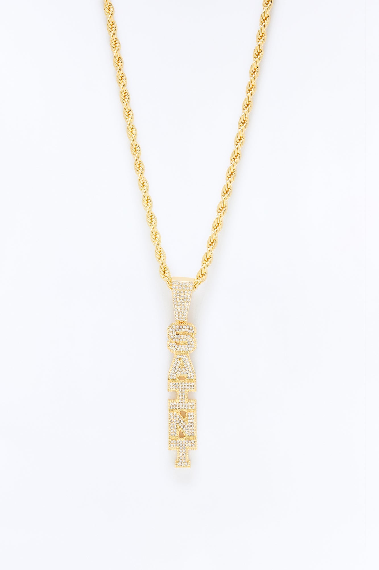 Saint Vertical Iced Pendant Necklace - Gold