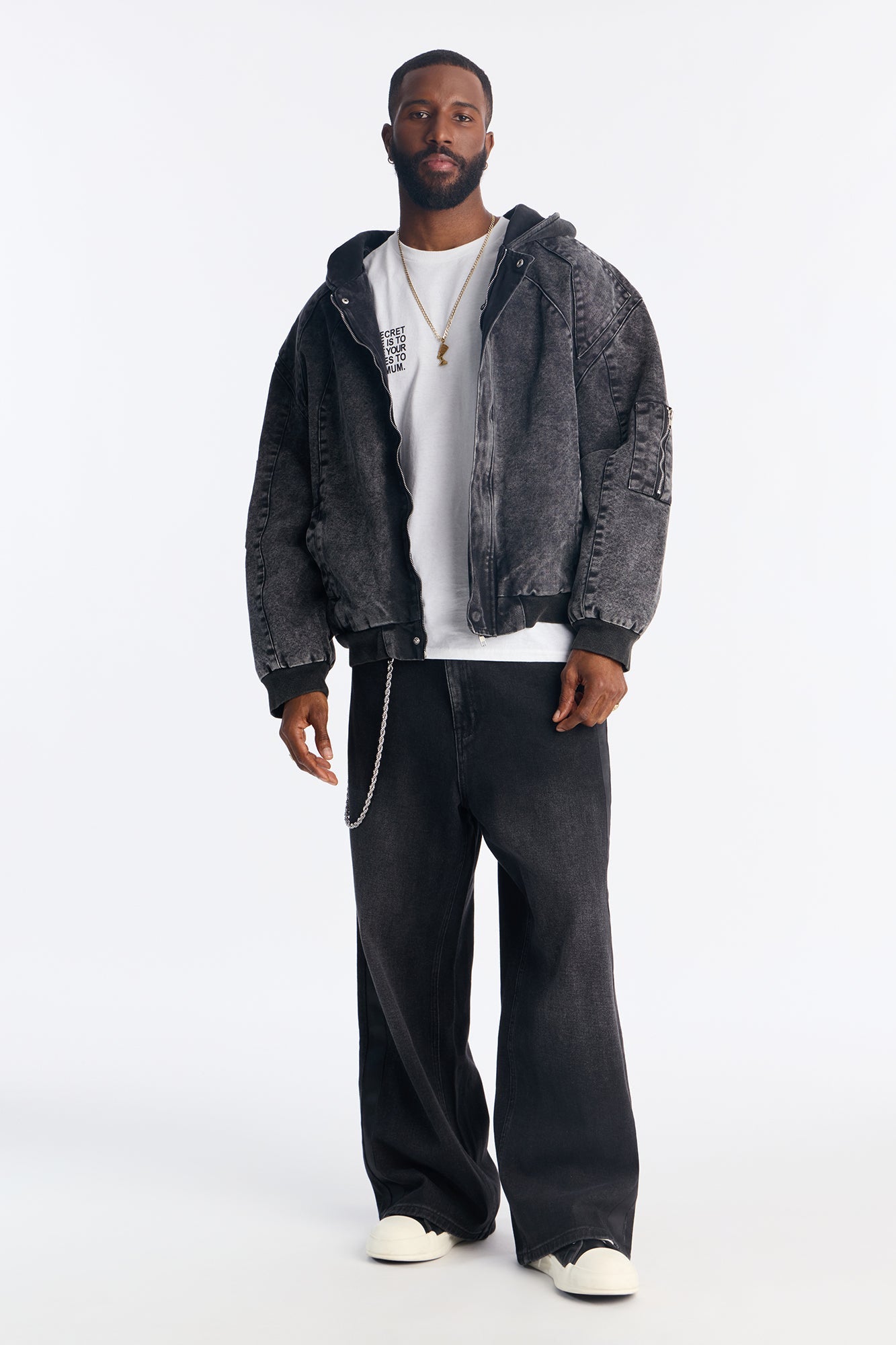 Baggy Wide Leg Tuxedo Stripe Jean - Black Wash