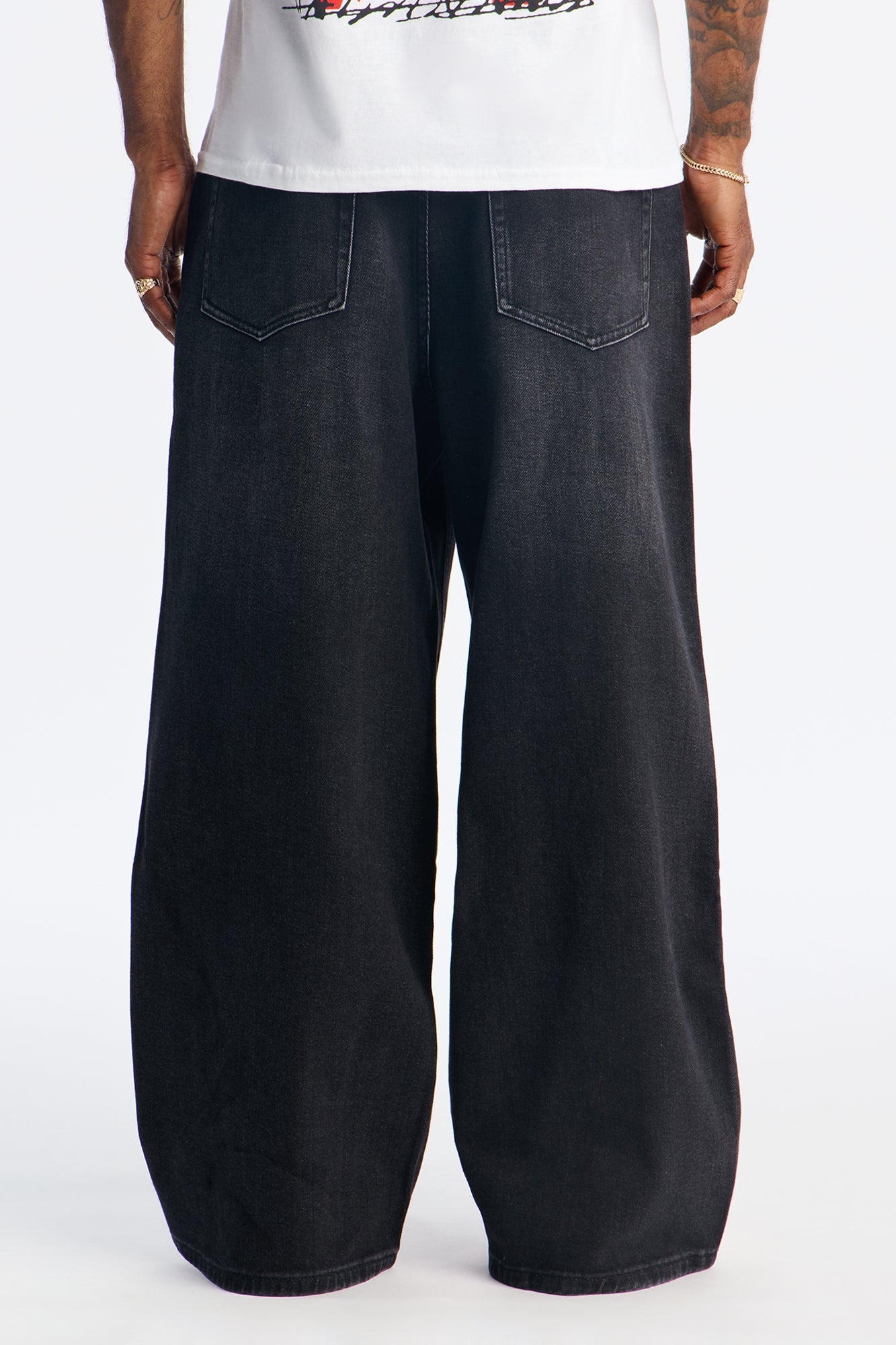 Baggy Wide Leg Tuxedo Stripe Jean - Black Wash