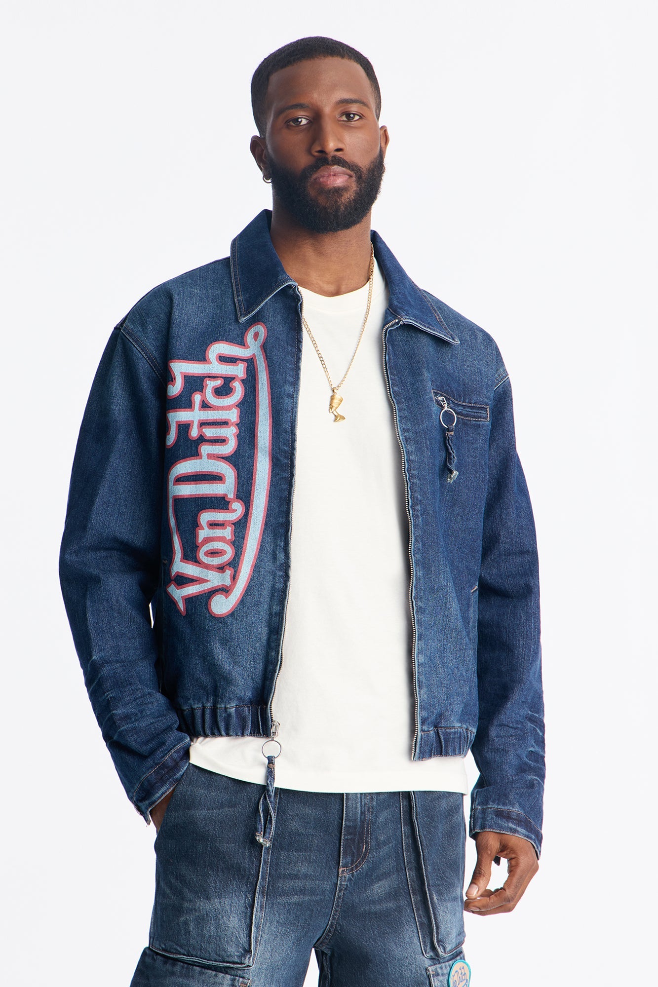 Von Dutch Americana Zip Up Denim Jacket - Dark Wash