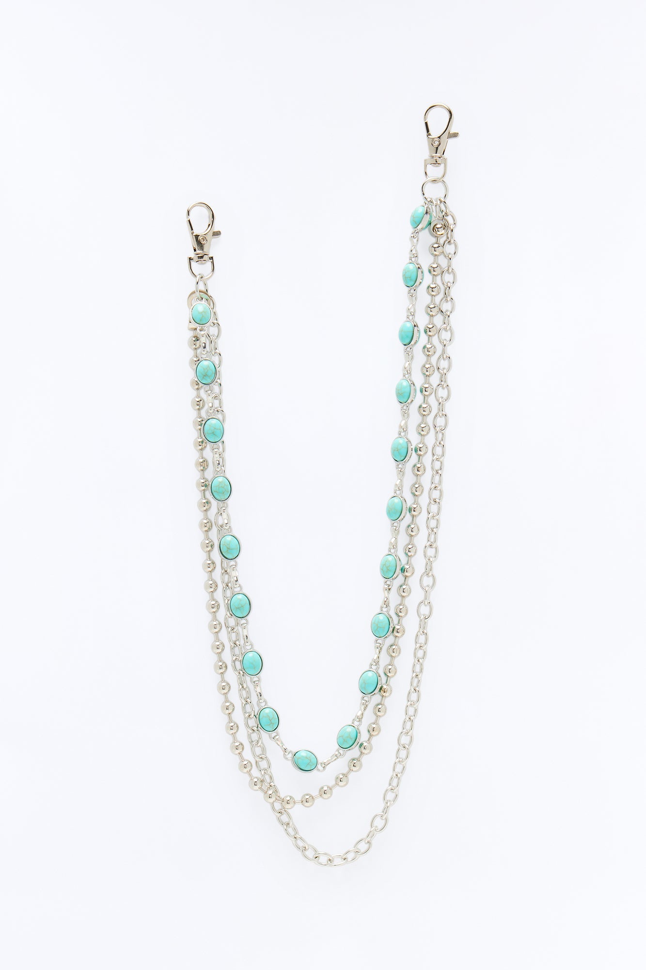 Multi Link Turquoise Stacked Pant Chain - Silver
