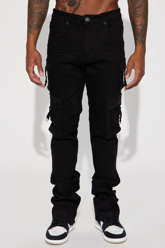 With Me Cargo Stacked Skinny Flare Jeans - Black