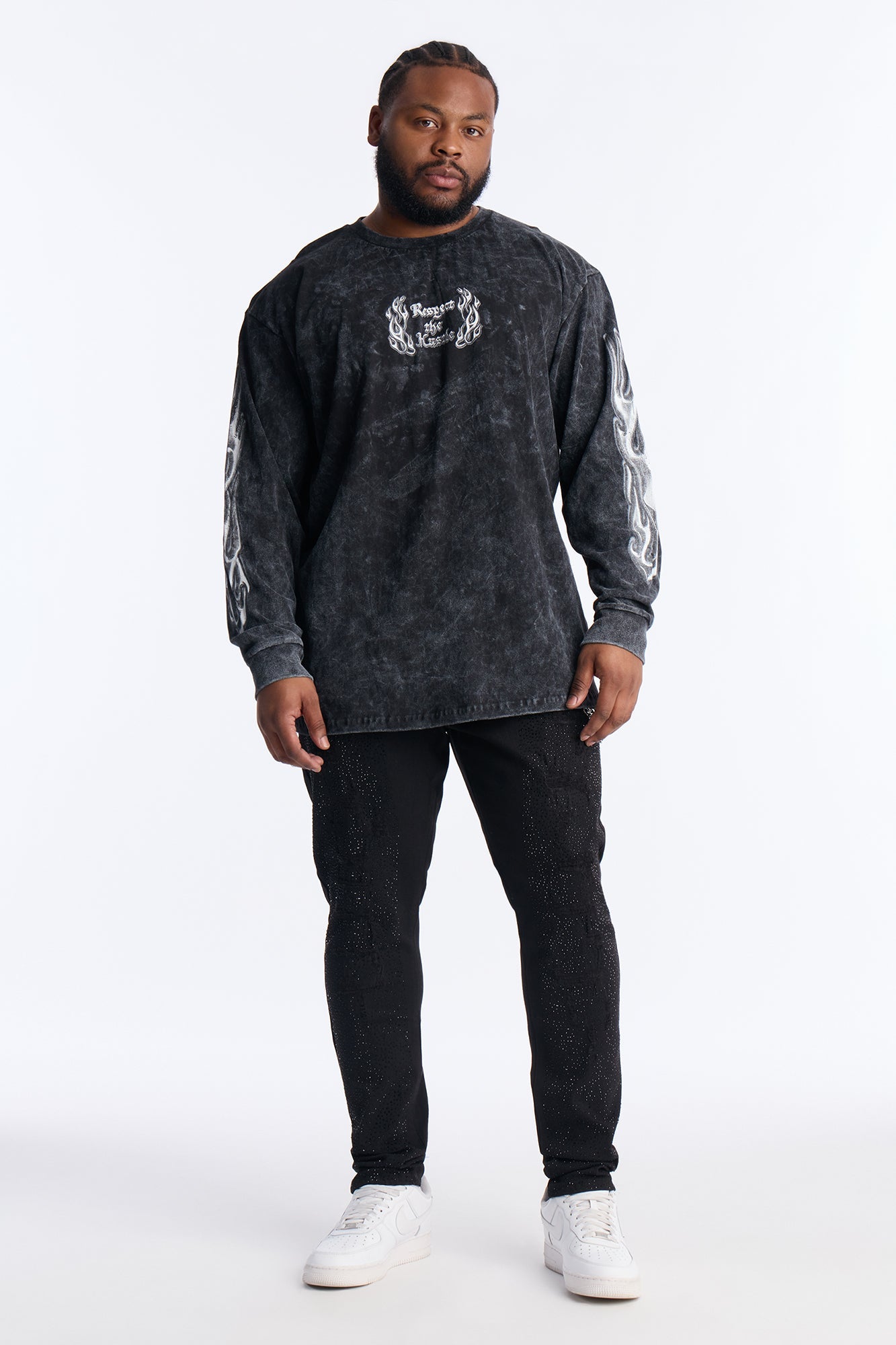 Respect The Hustle Long Sleeve Tee - Black Wash