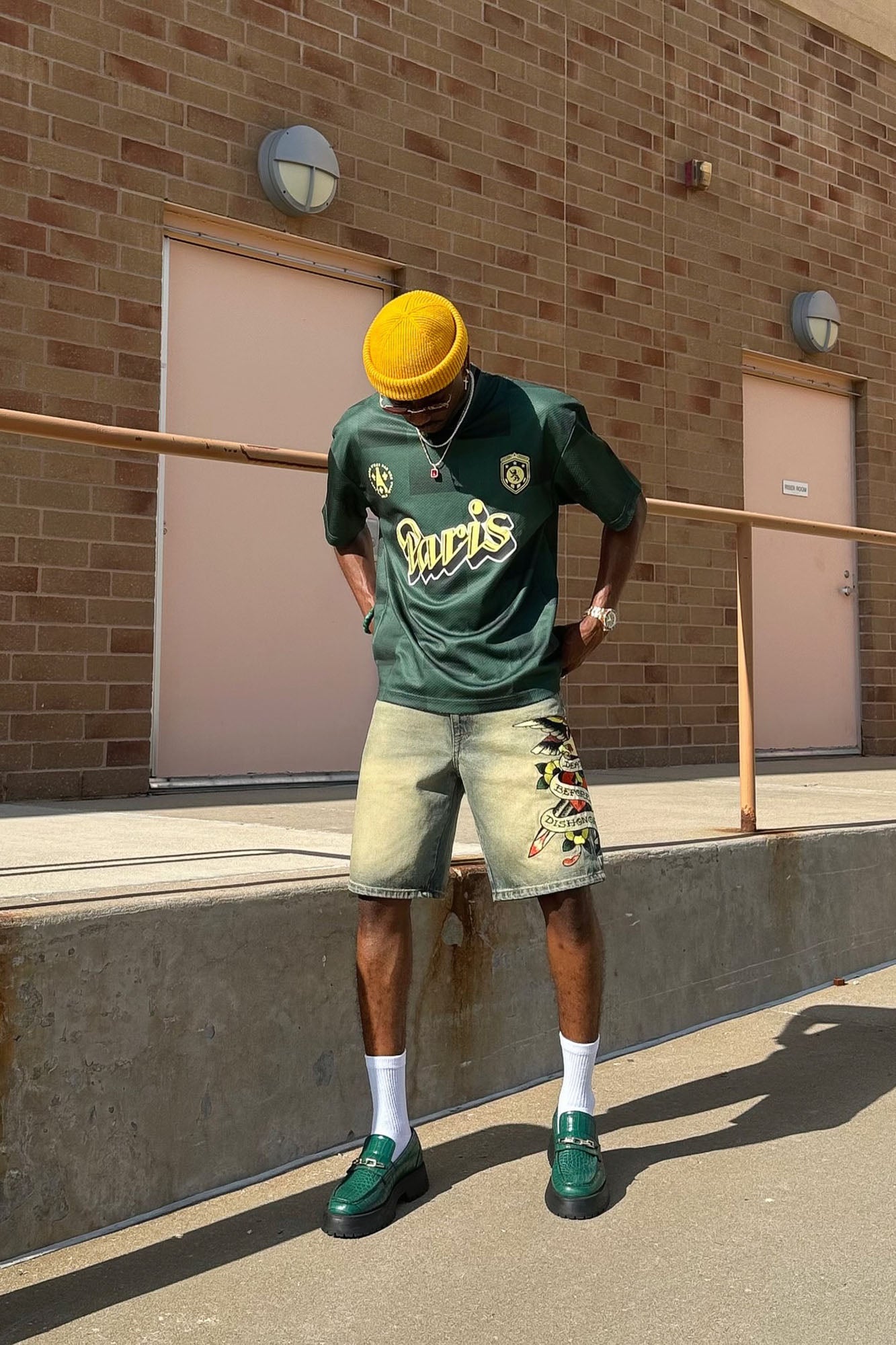 Checkered Paris Short Sleeve Soccer Jersey - Green/combo