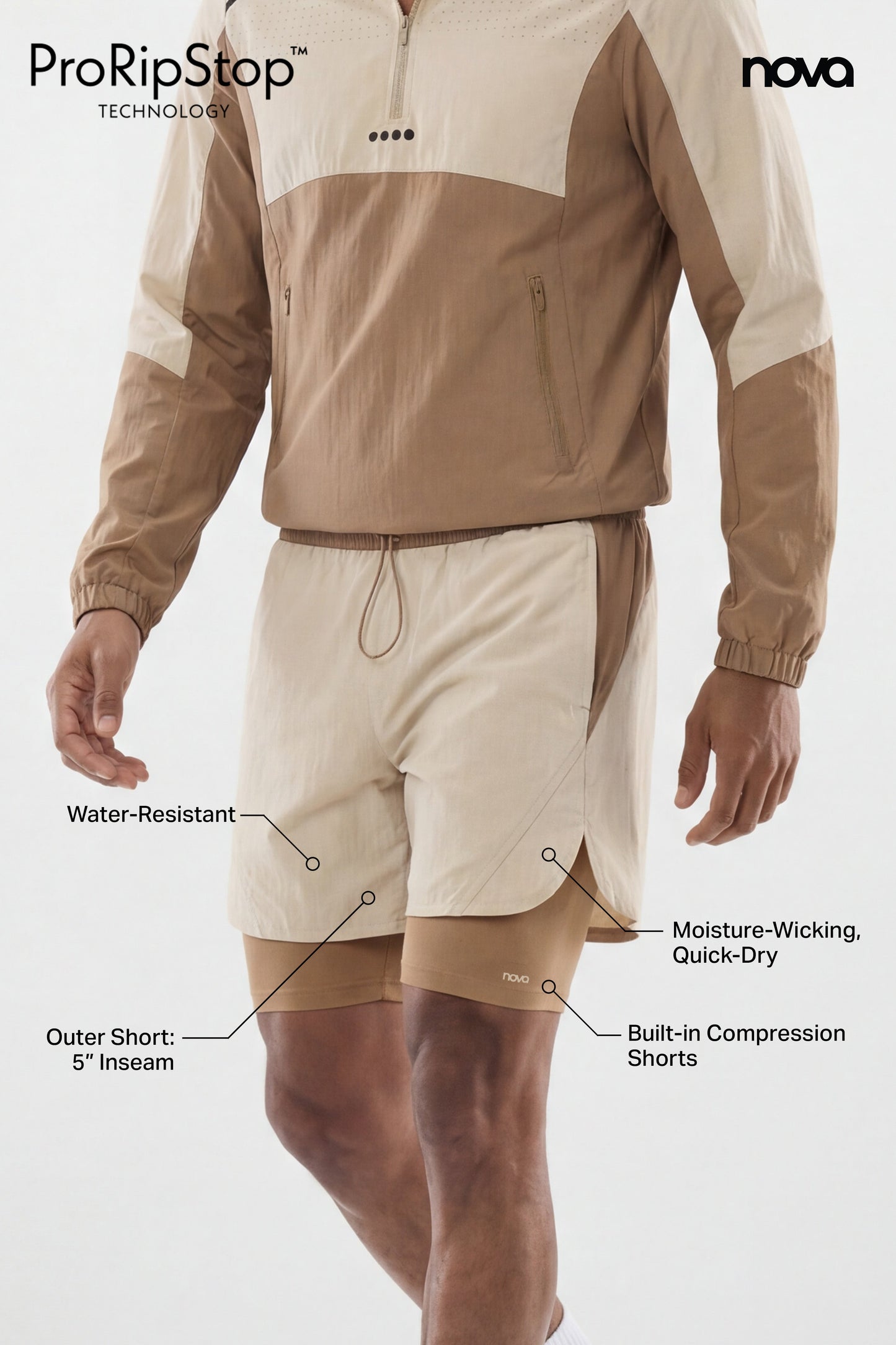 ProRipStop 7″ Built In Compression Shorts - Taupe
