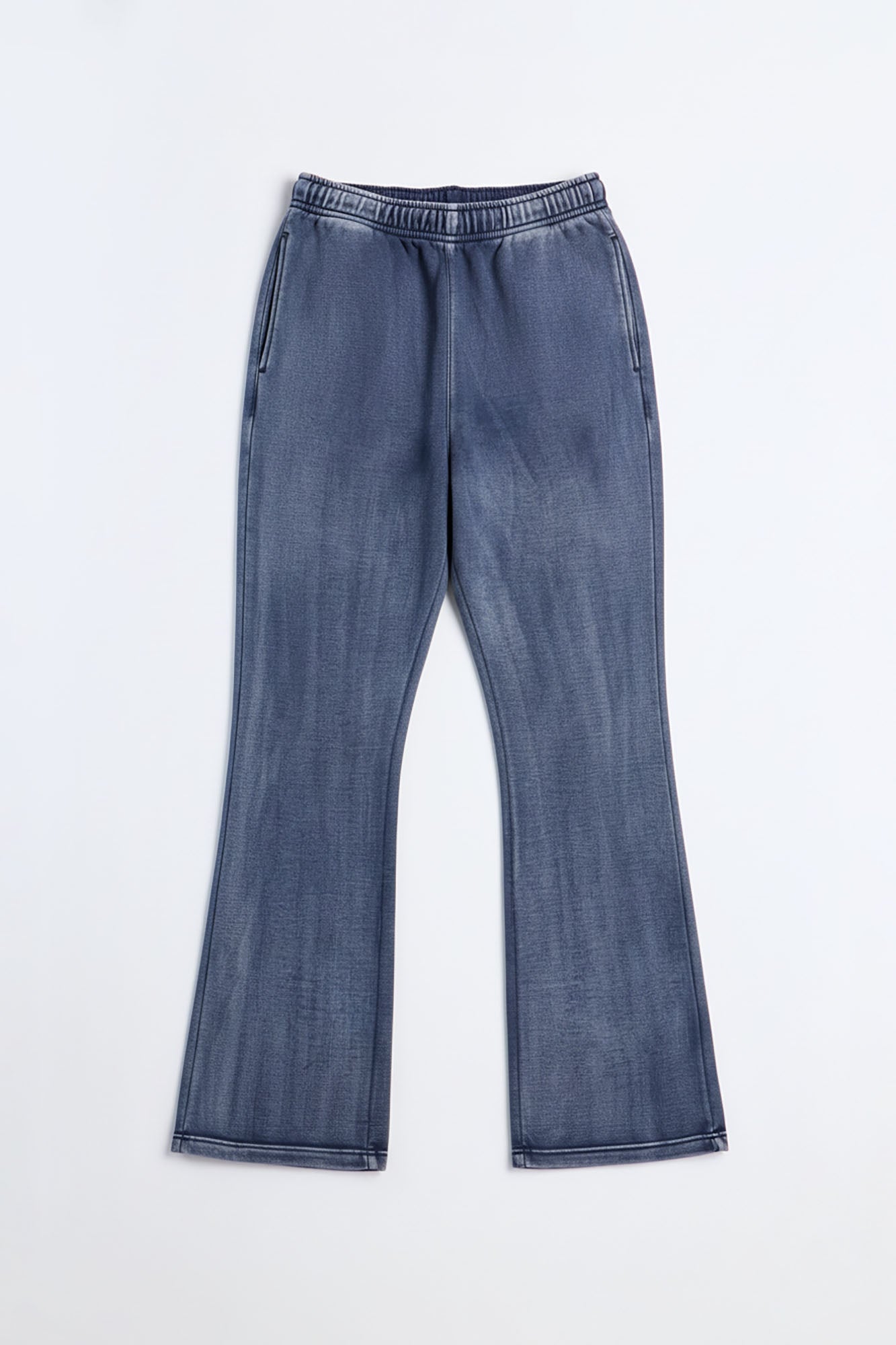 Acid Wash Heavyweight Slim Flare Sweatpants - Navy