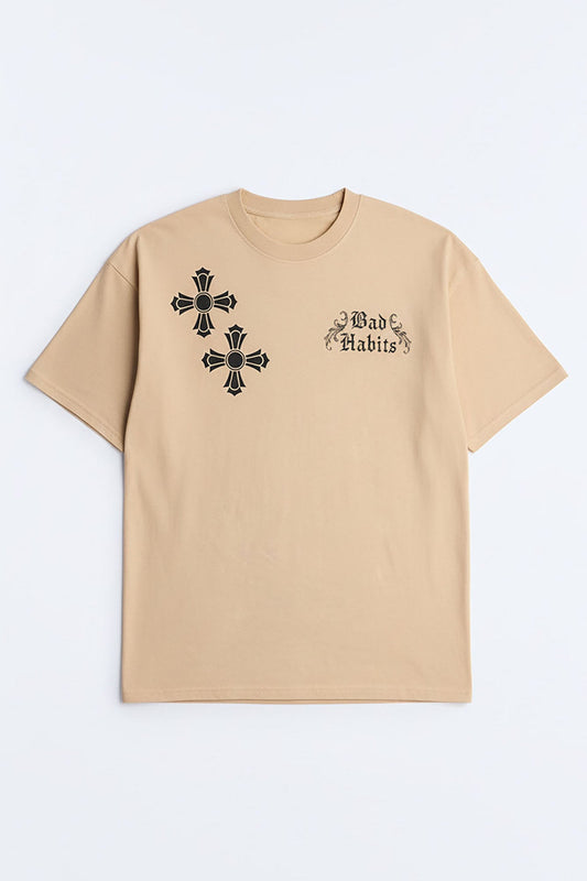 Bad Habits Not Perfect Oversized Short Sleeve Tee - Taupe